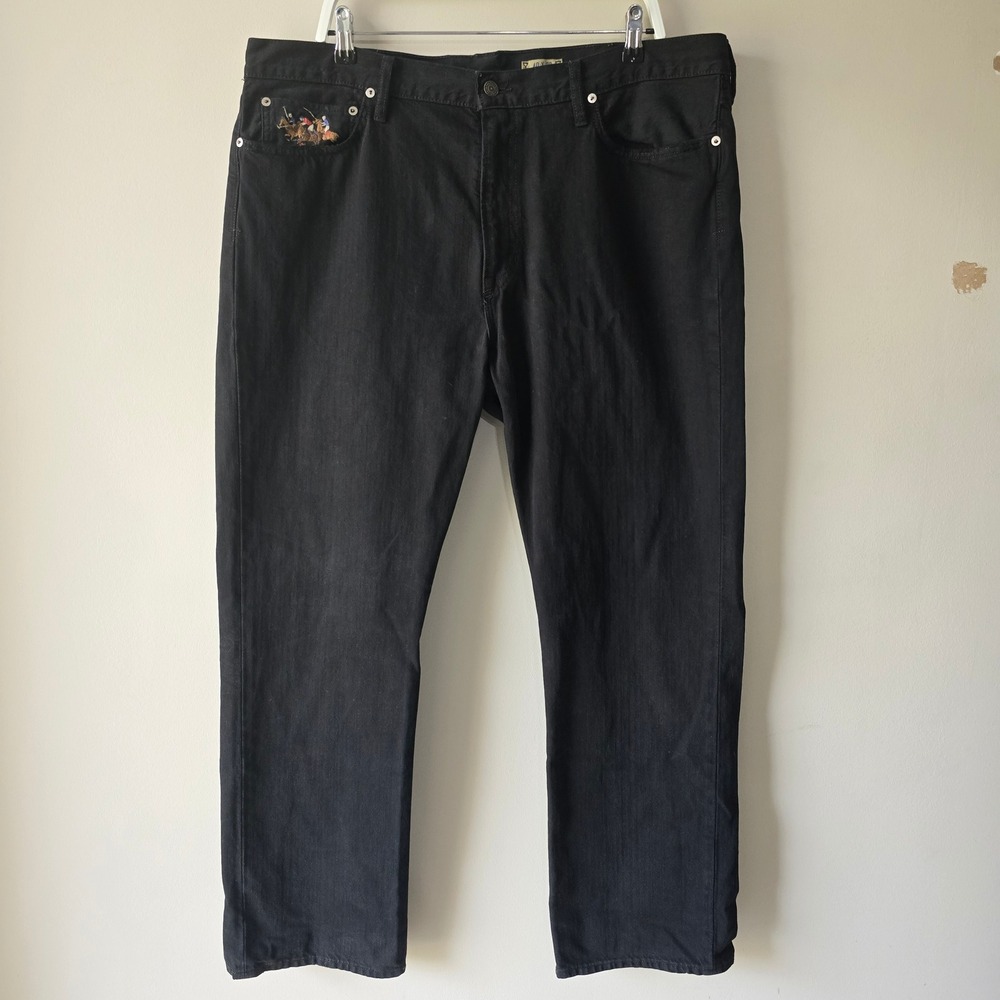 Polo Ralph Lauren Mens Black Straight Leg Denim Jeans Embroidered Pocket 40x32